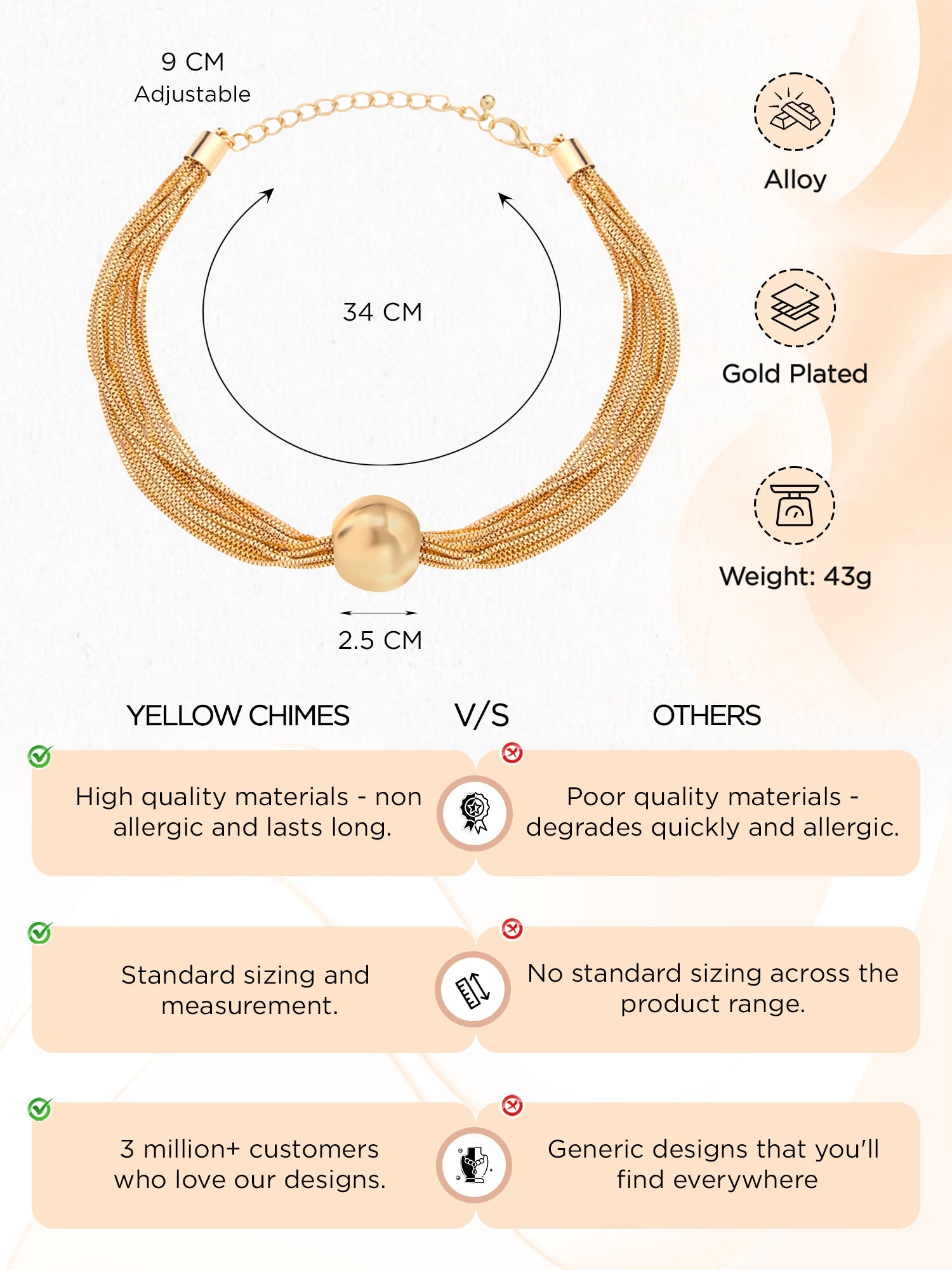 Gold Multilayer Adjustable Chain Necklace