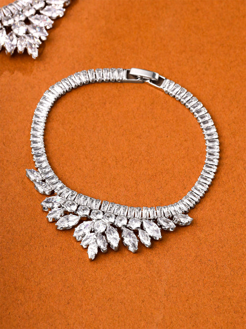 Silver Diamond Stone Jewelry Set Necklace