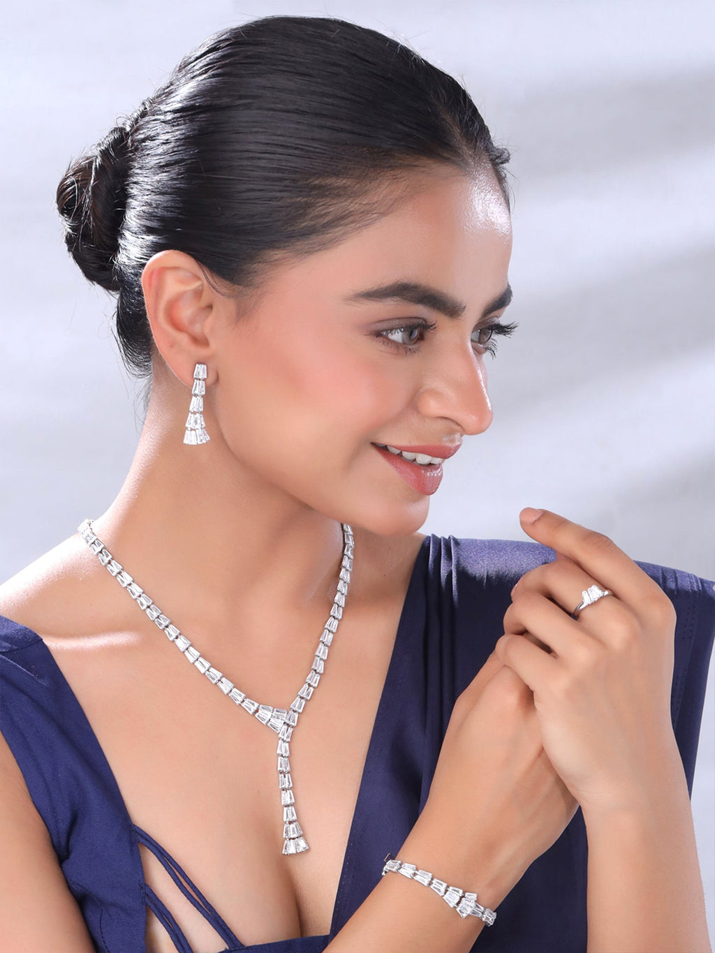 Silver Stone Diamond Set Necklace