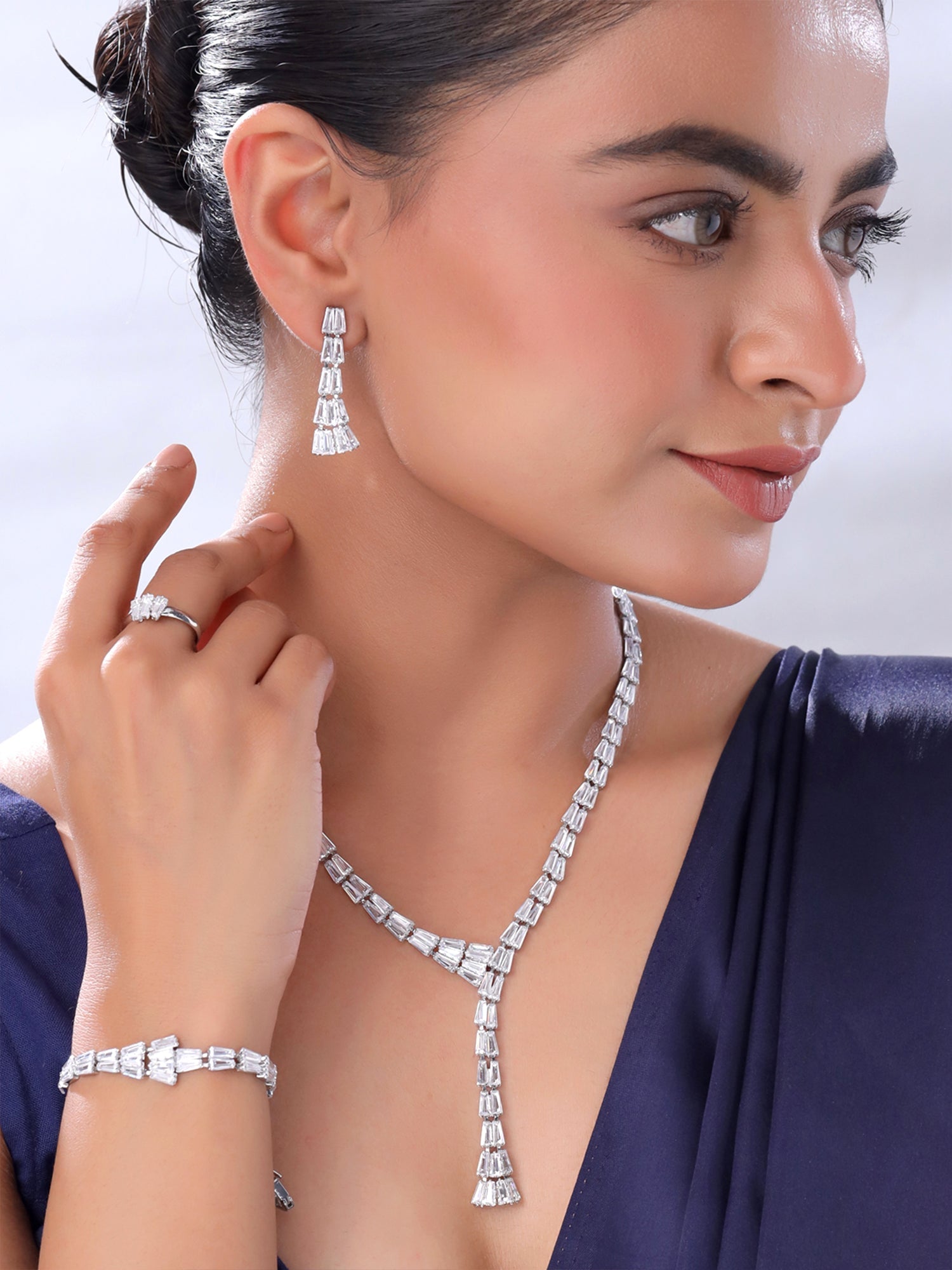 Silver Stone Diamond Set Necklace