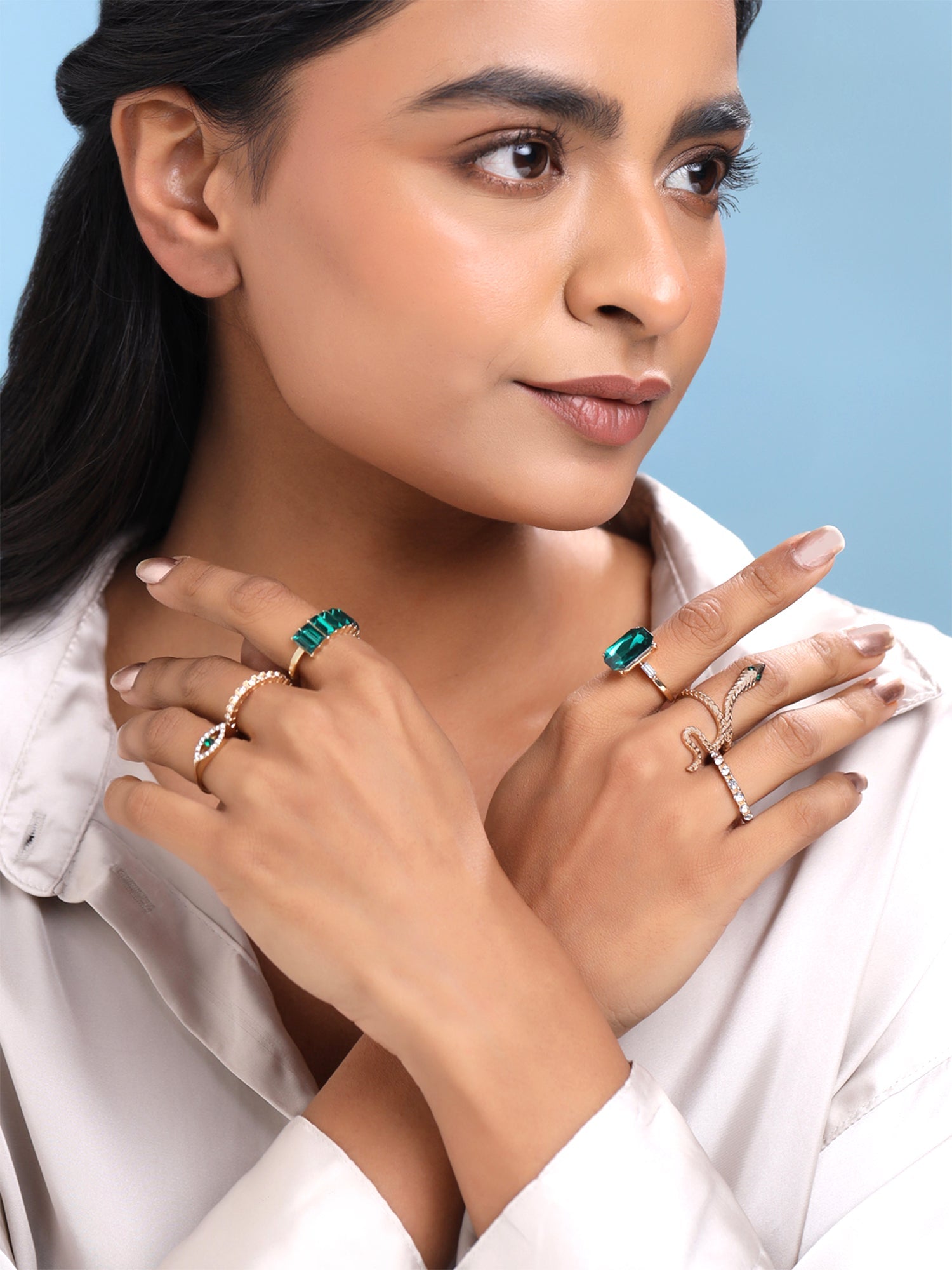 Dual Tone Crystal Multi Design Stack Ring