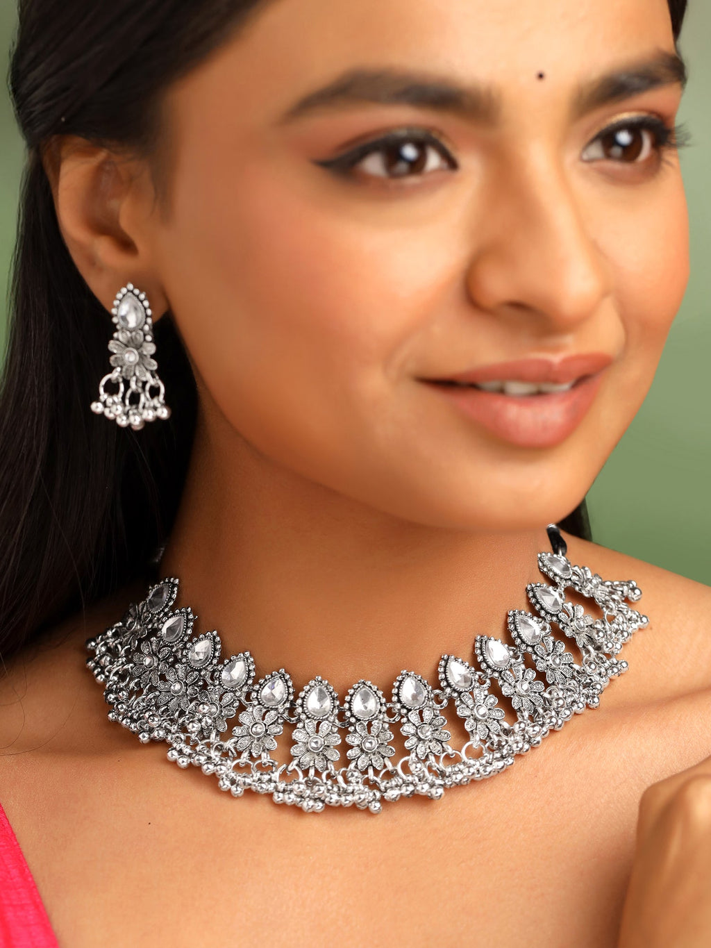 Oxidised Silver Drawstring Choker Necklace