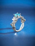 Silver Blue Crystal Floral Adjustable Ring
