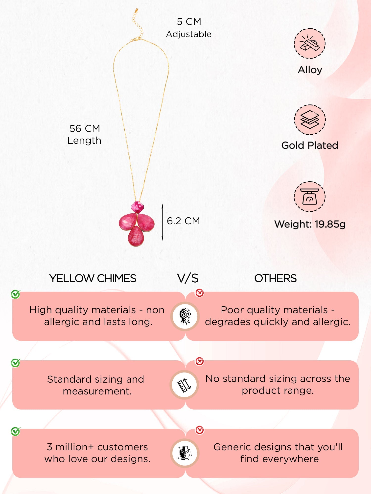 Gold Pink Stone Long Chain Necklace