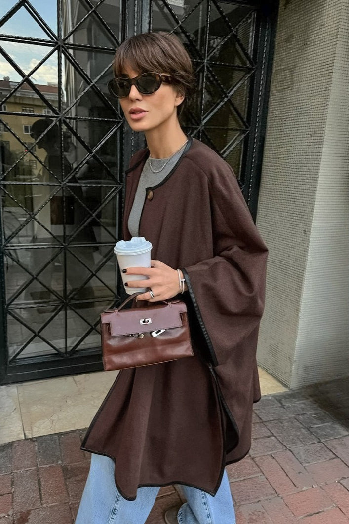 Retro Solid Batwing Sleeve Coat