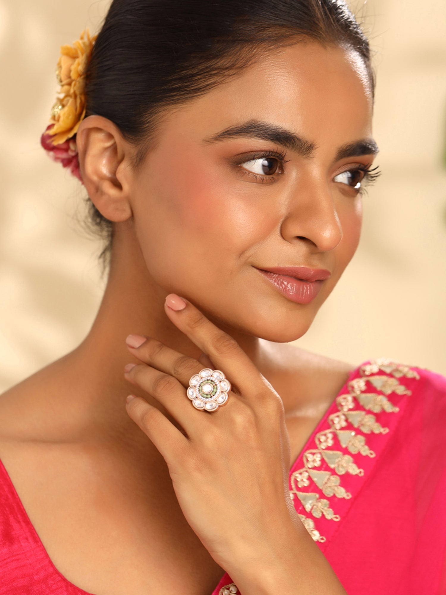 Adjustable Gold White Crystal Accent Ring