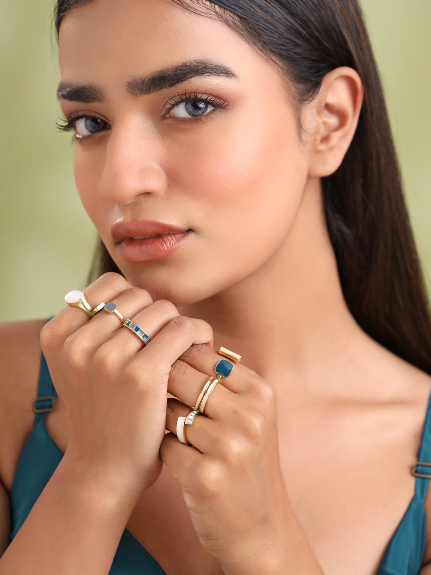 Multicolor Six Piece Stackable Adjustable Ring
