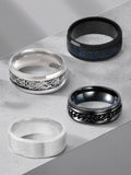 Silver Black Band Four Piece Durable Ring