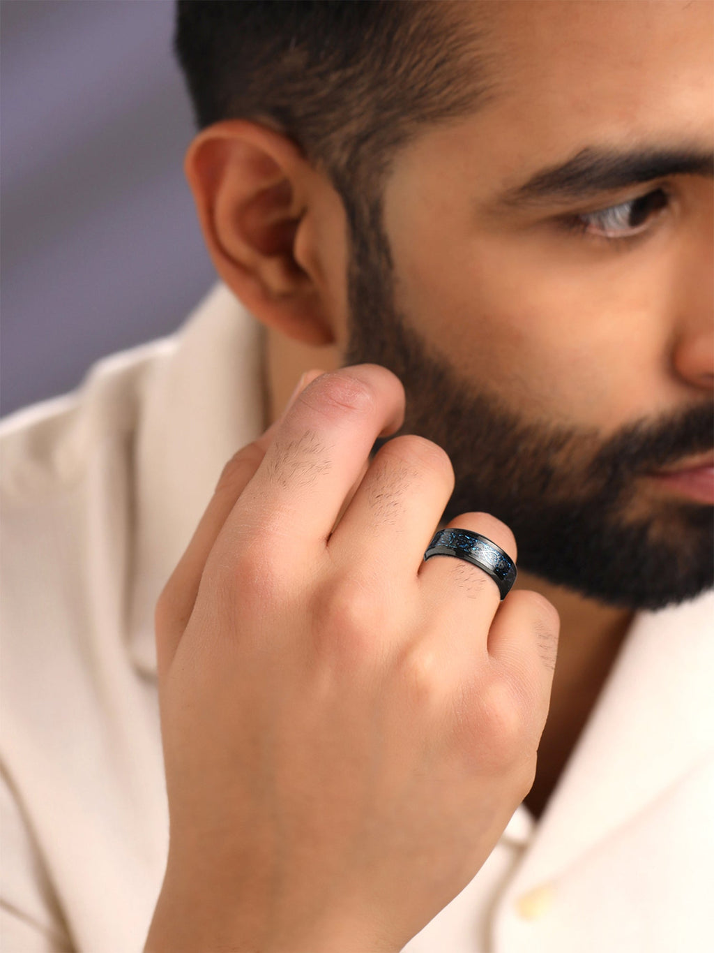Silver Black Band Four Piece Durable Ring