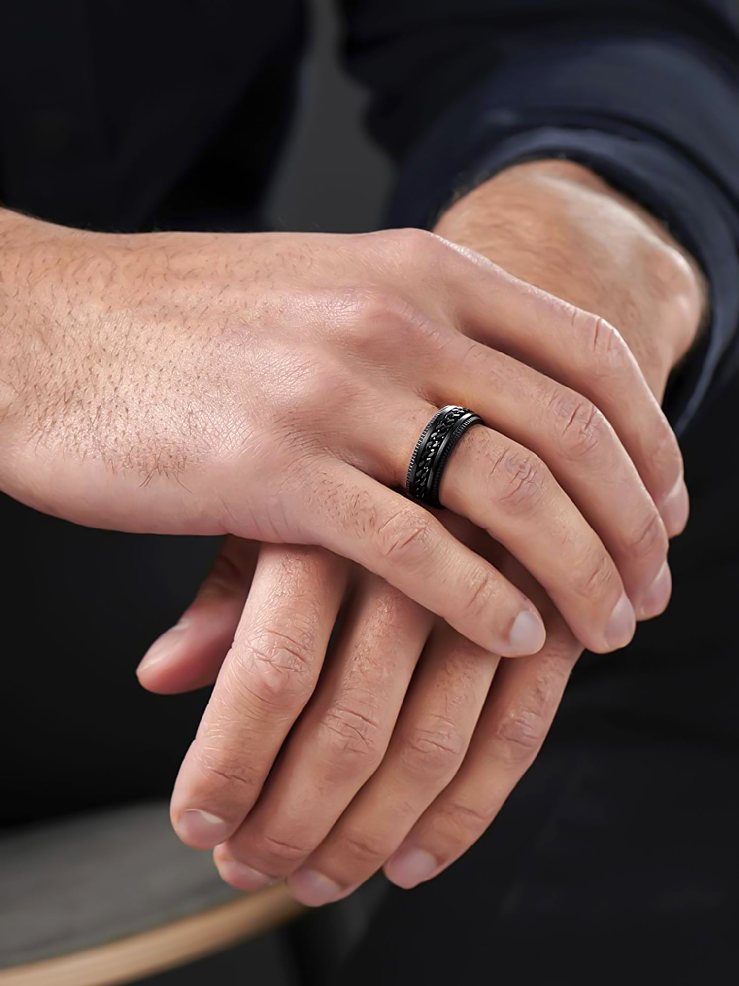 Silver Black Band Four Piece Durable Ring