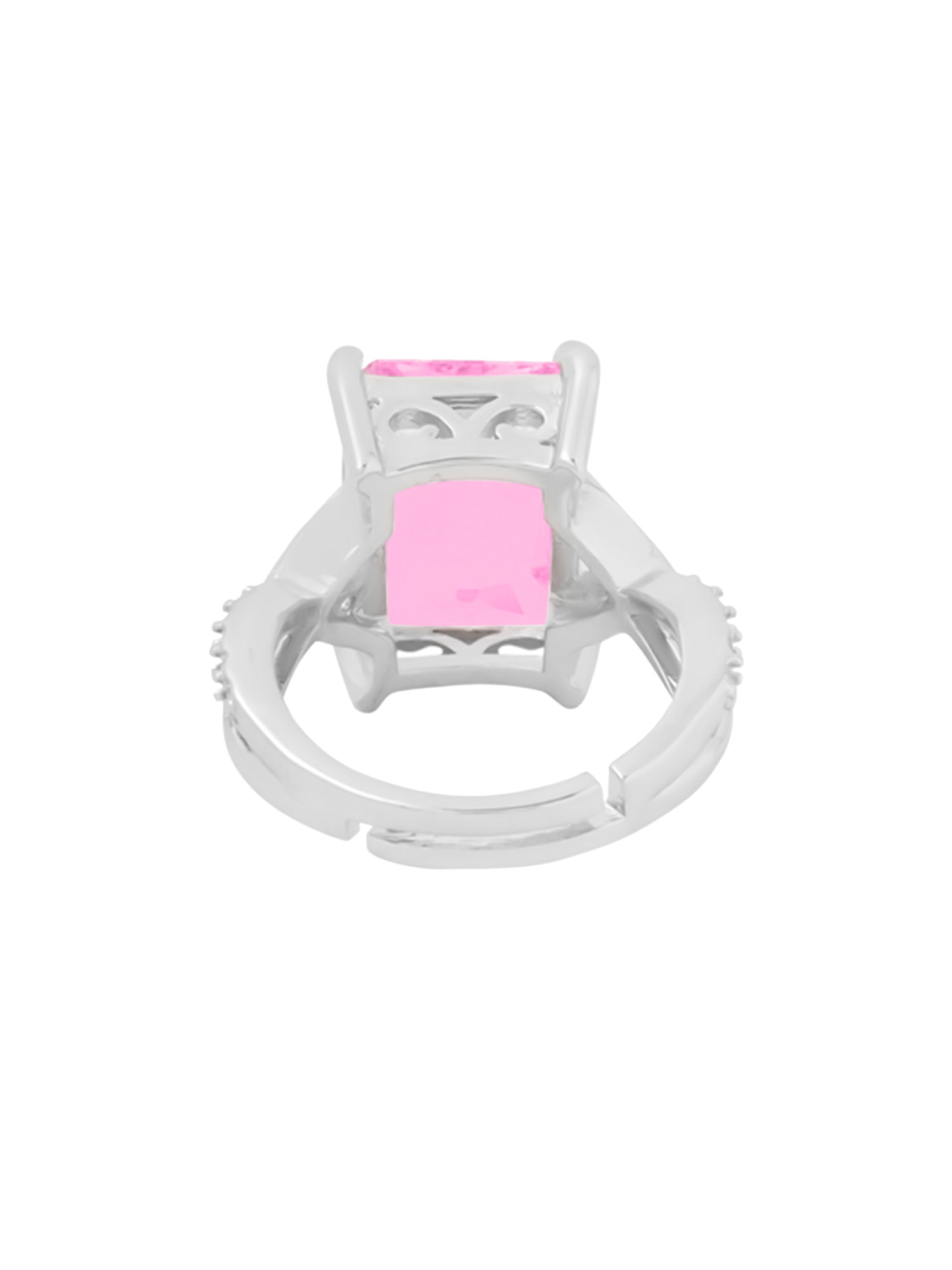 Rhodium Plated Adjustable Pink Crystal Ring
