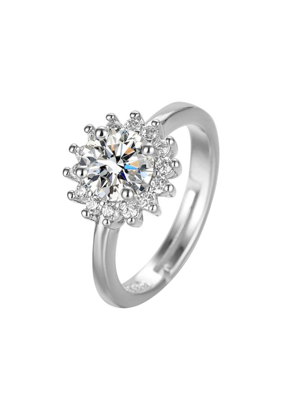 Adjustable White Crystal Silver Ring