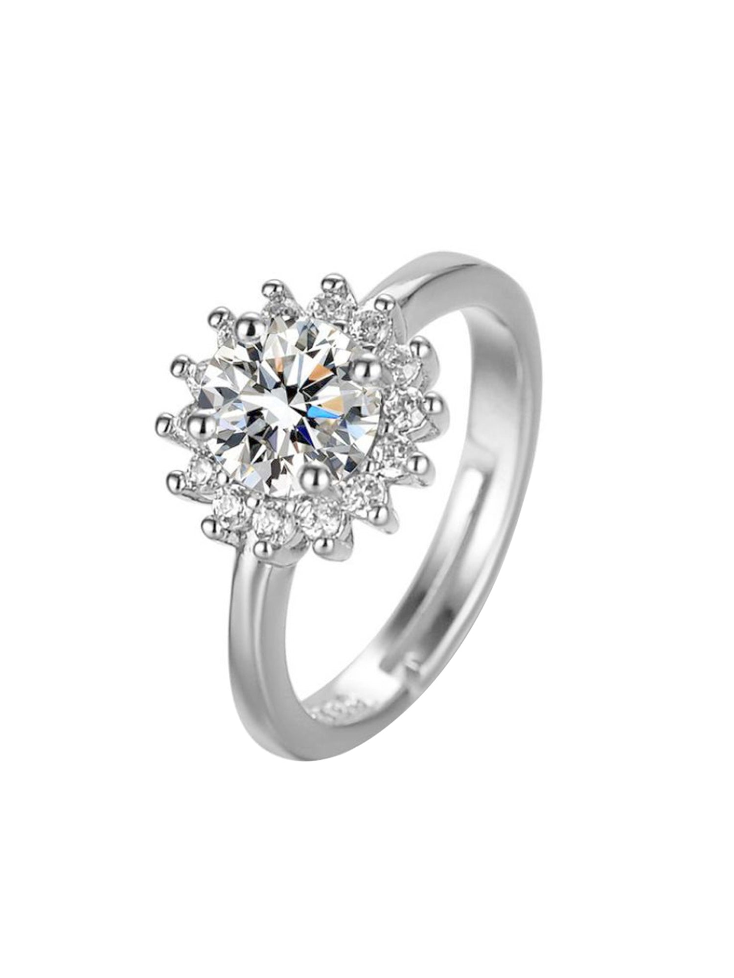 Adjustable White Crystal Silver Ring