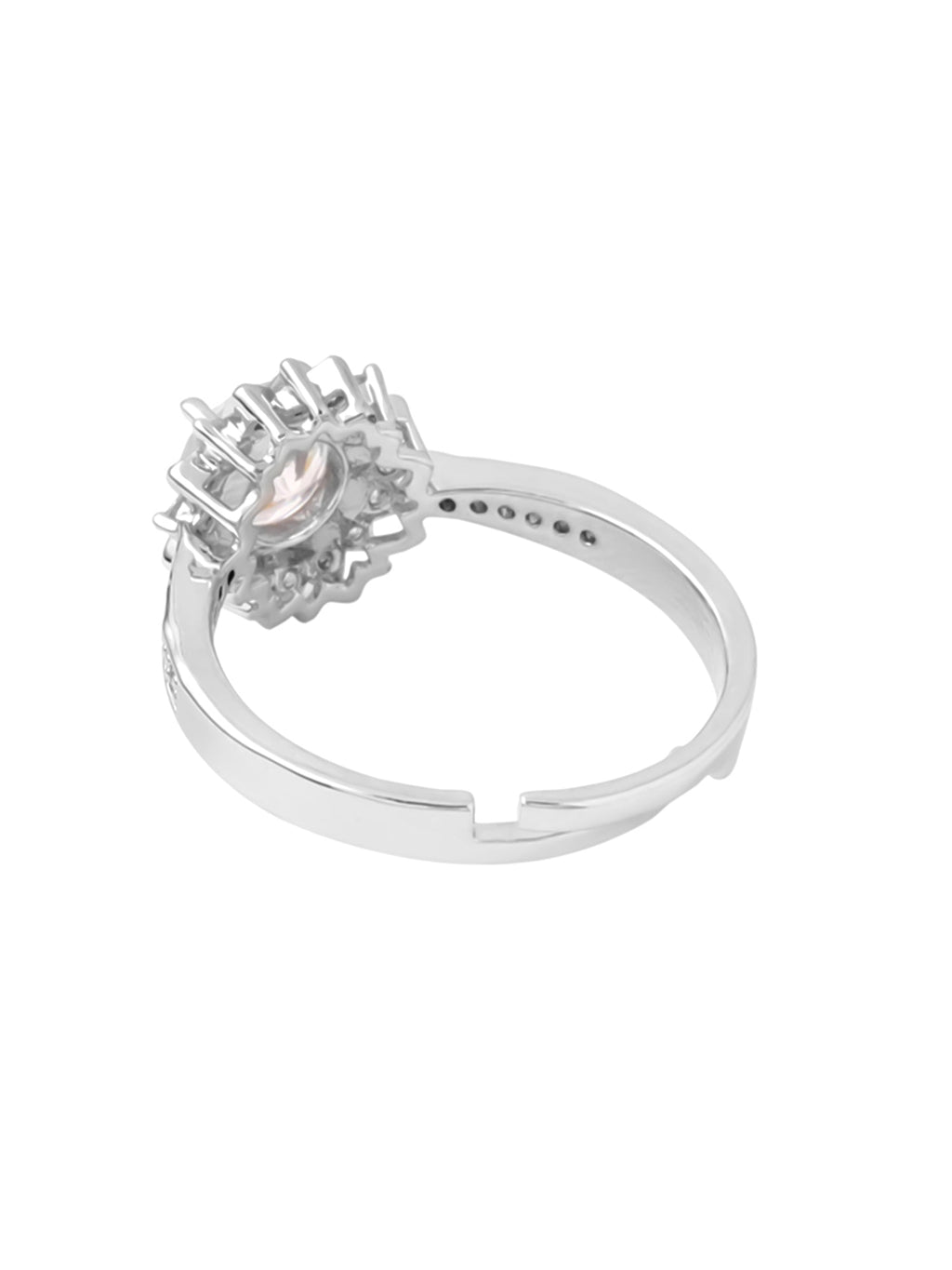Adjustable White Crystal Silver Ring