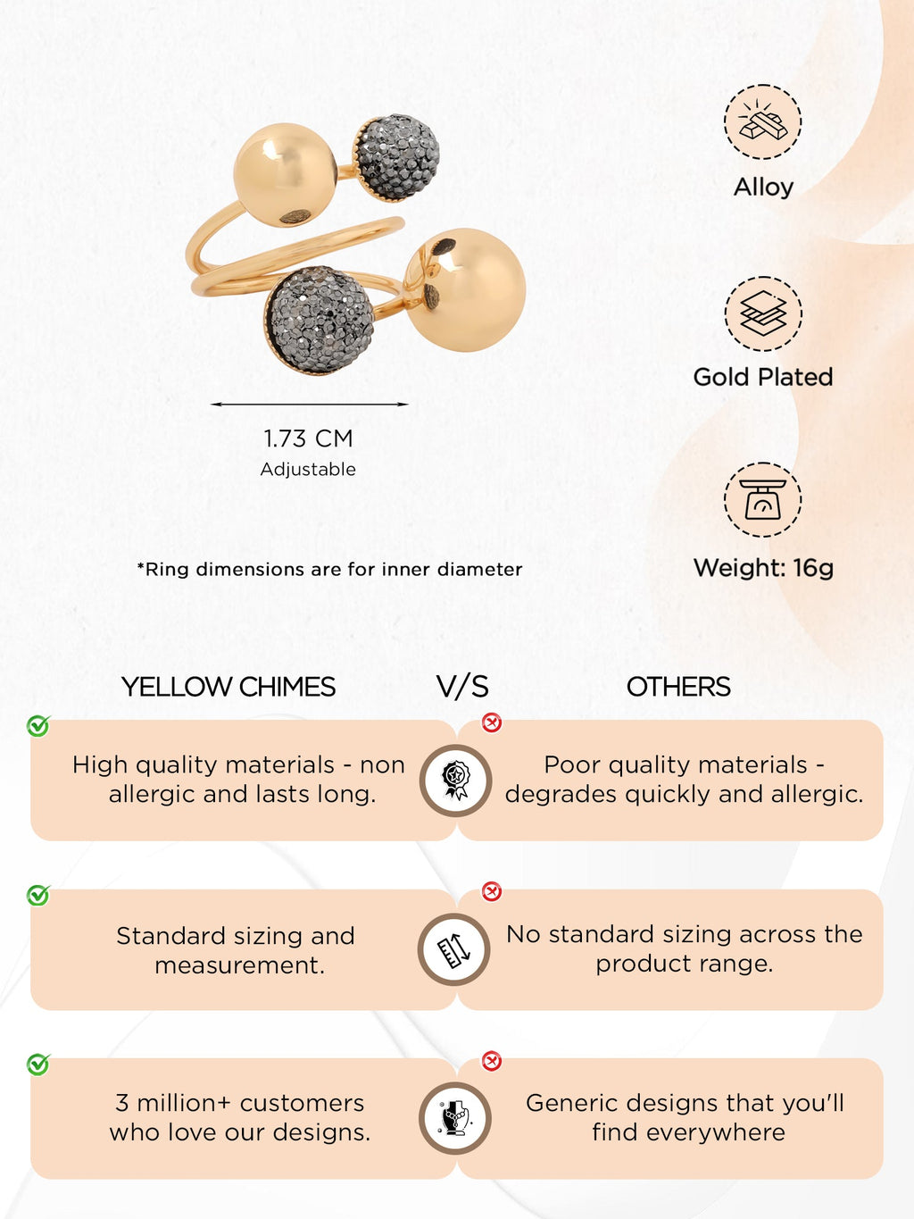 Adjustable Gold Black Fashion Ring