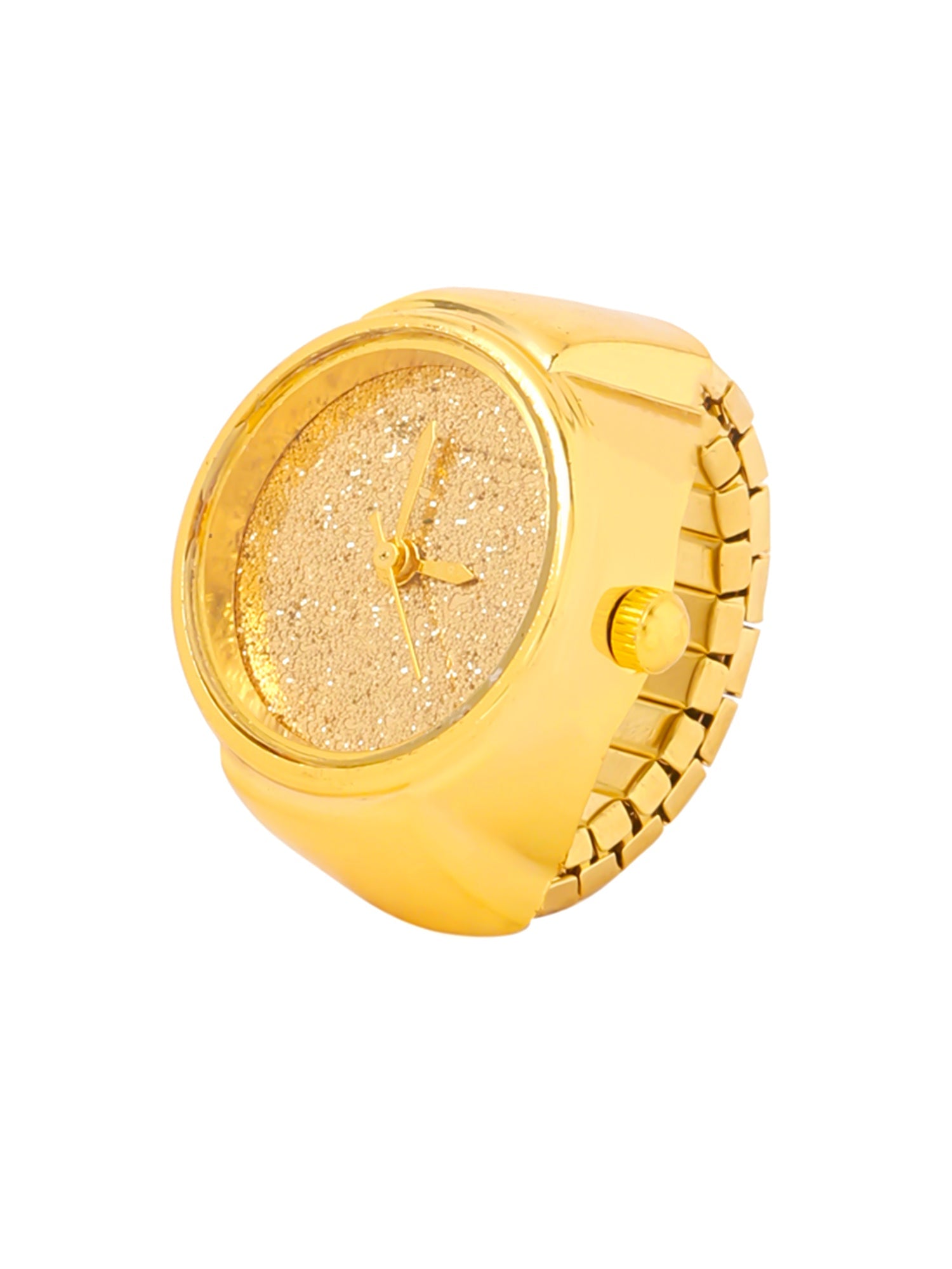 Gold Dial Analog Watch Stretchable Ring