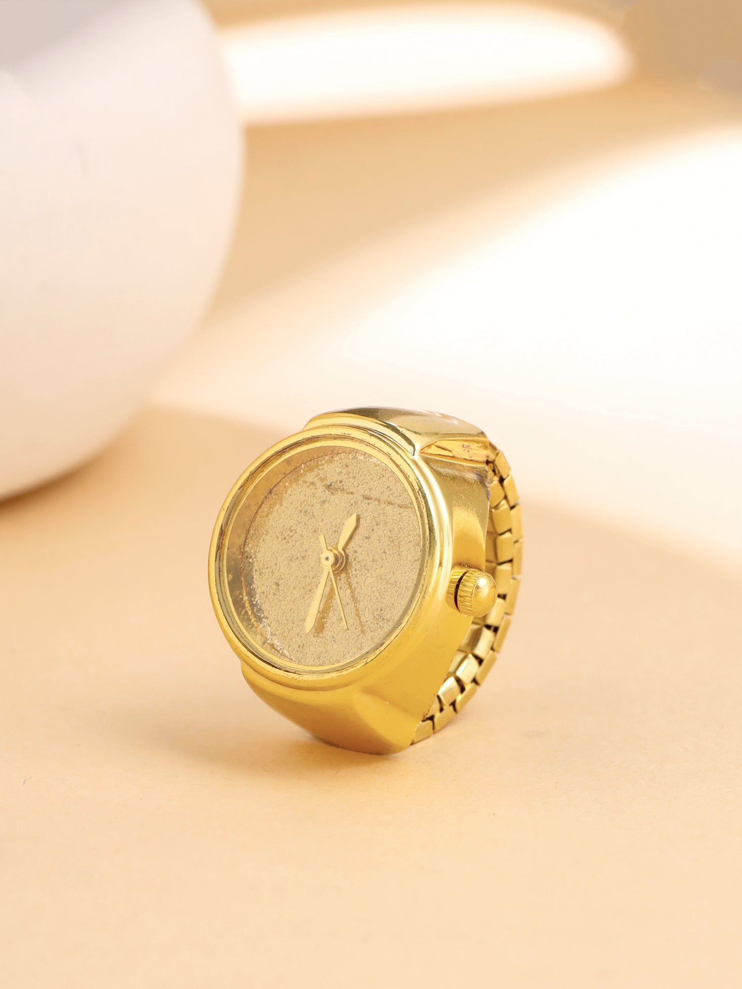 Gold Dial Analog Watch Stretchable Ring
