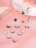 Silver Oxidised Fifteen Piece Boho Knuckle Ring