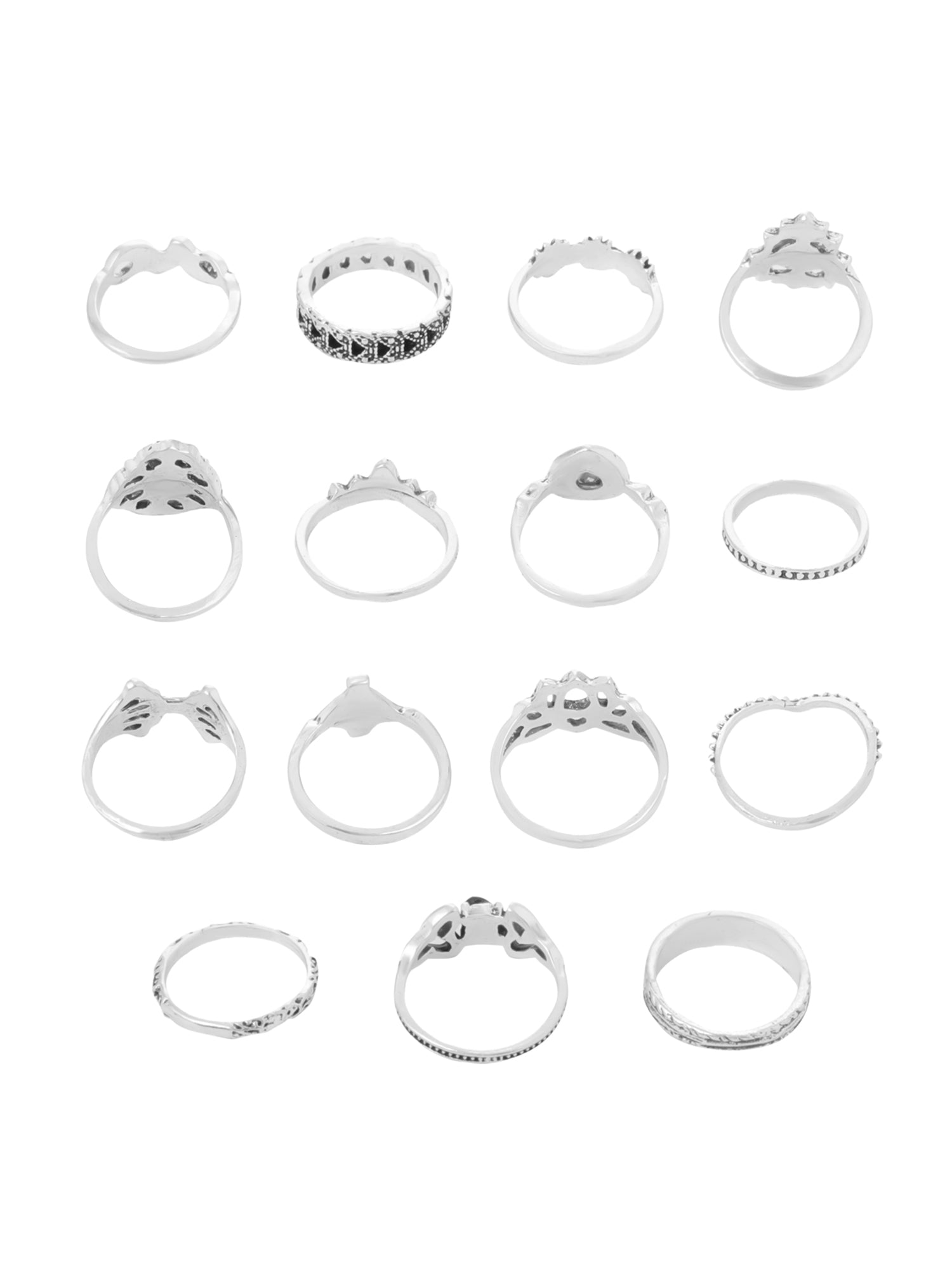Silver Oxidised Fifteen Piece Boho Knuckle Ring