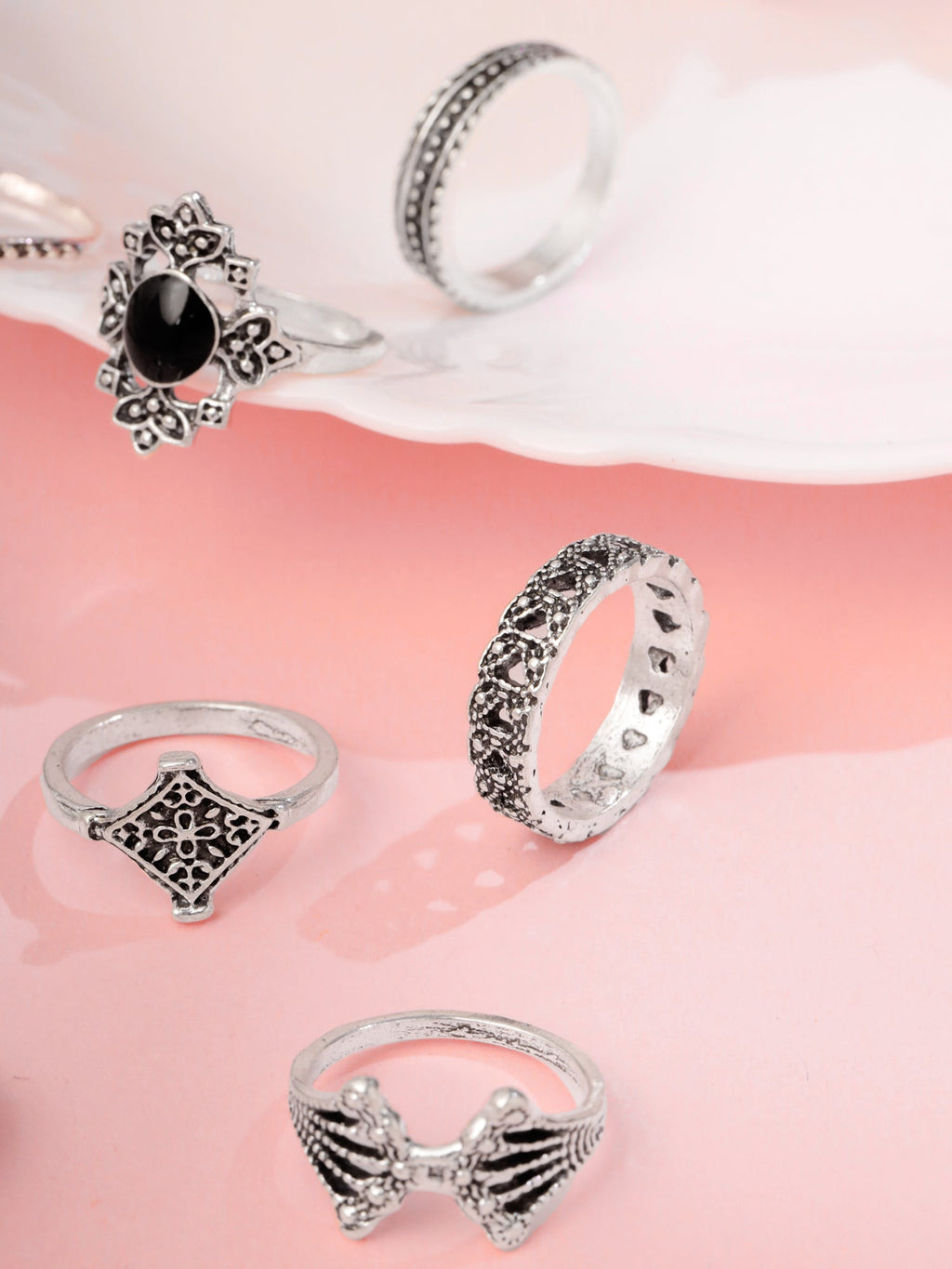 Silver Oxidised Fifteen Piece Boho Knuckle Ring