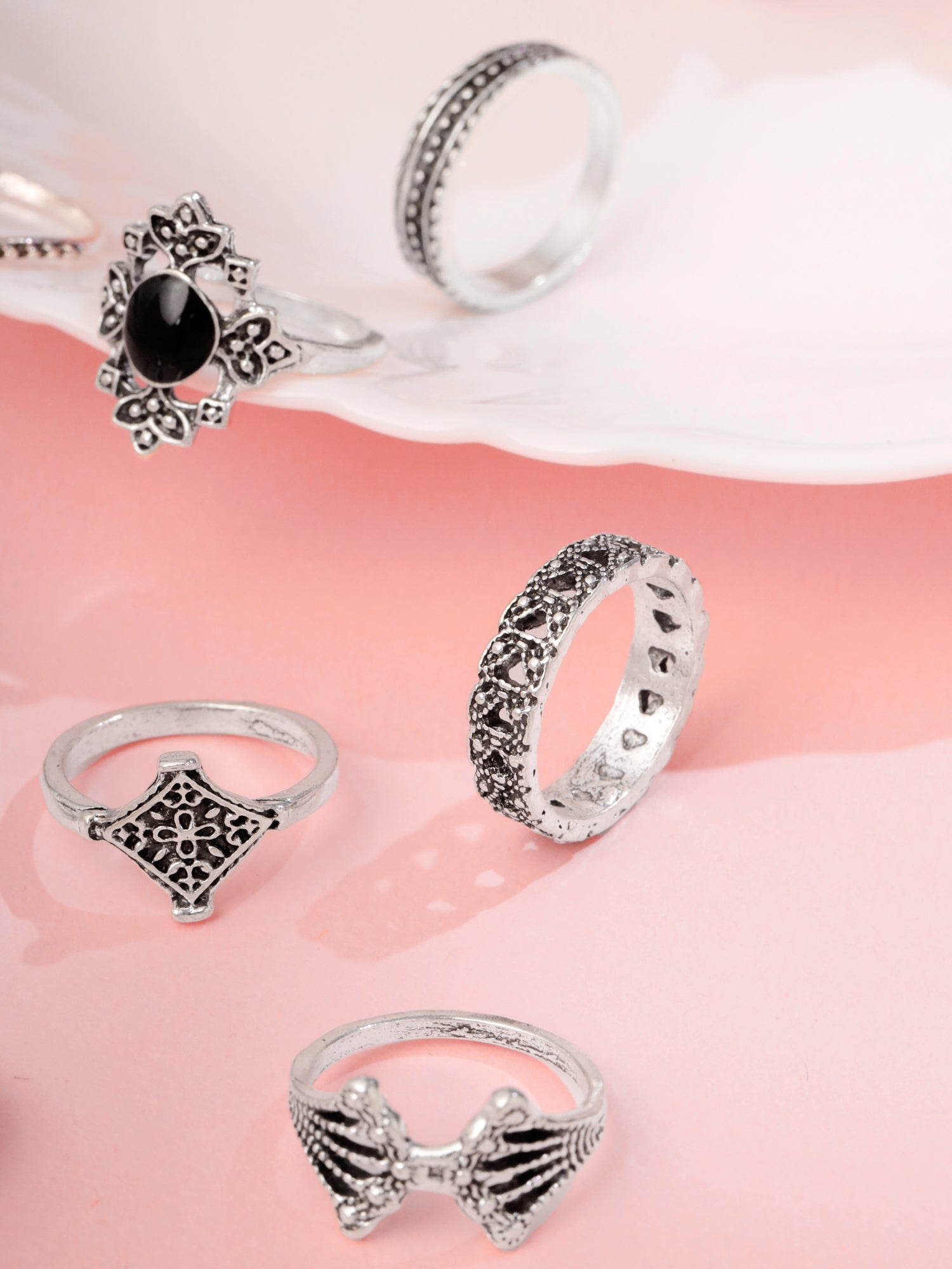 Silver Oxidised Fifteen Piece Boho Knuckle Ring