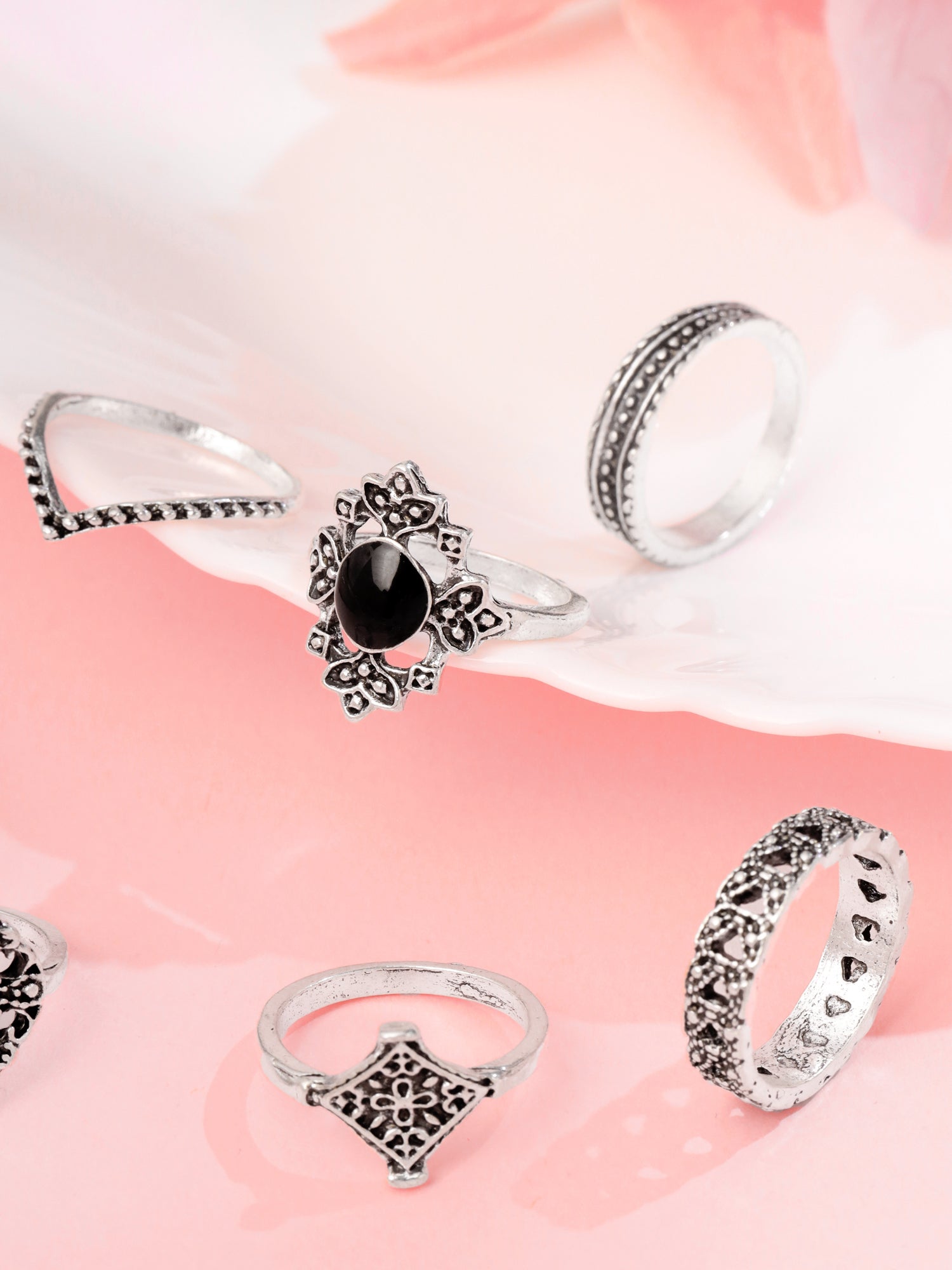 Silver Oxidised Fifteen Piece Boho Knuckle Ring