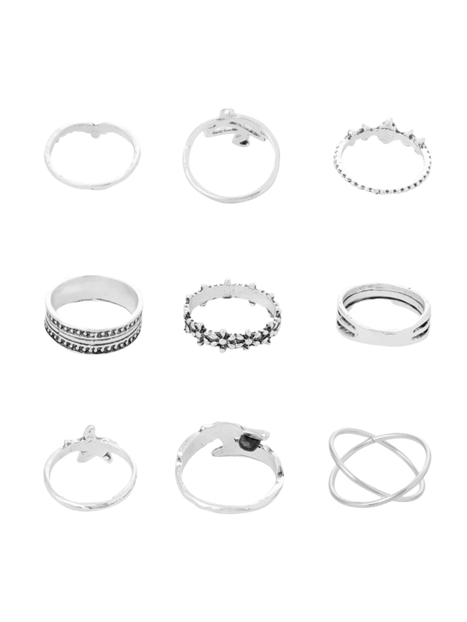 Silver Oxidised Nine Piece Stack Ring