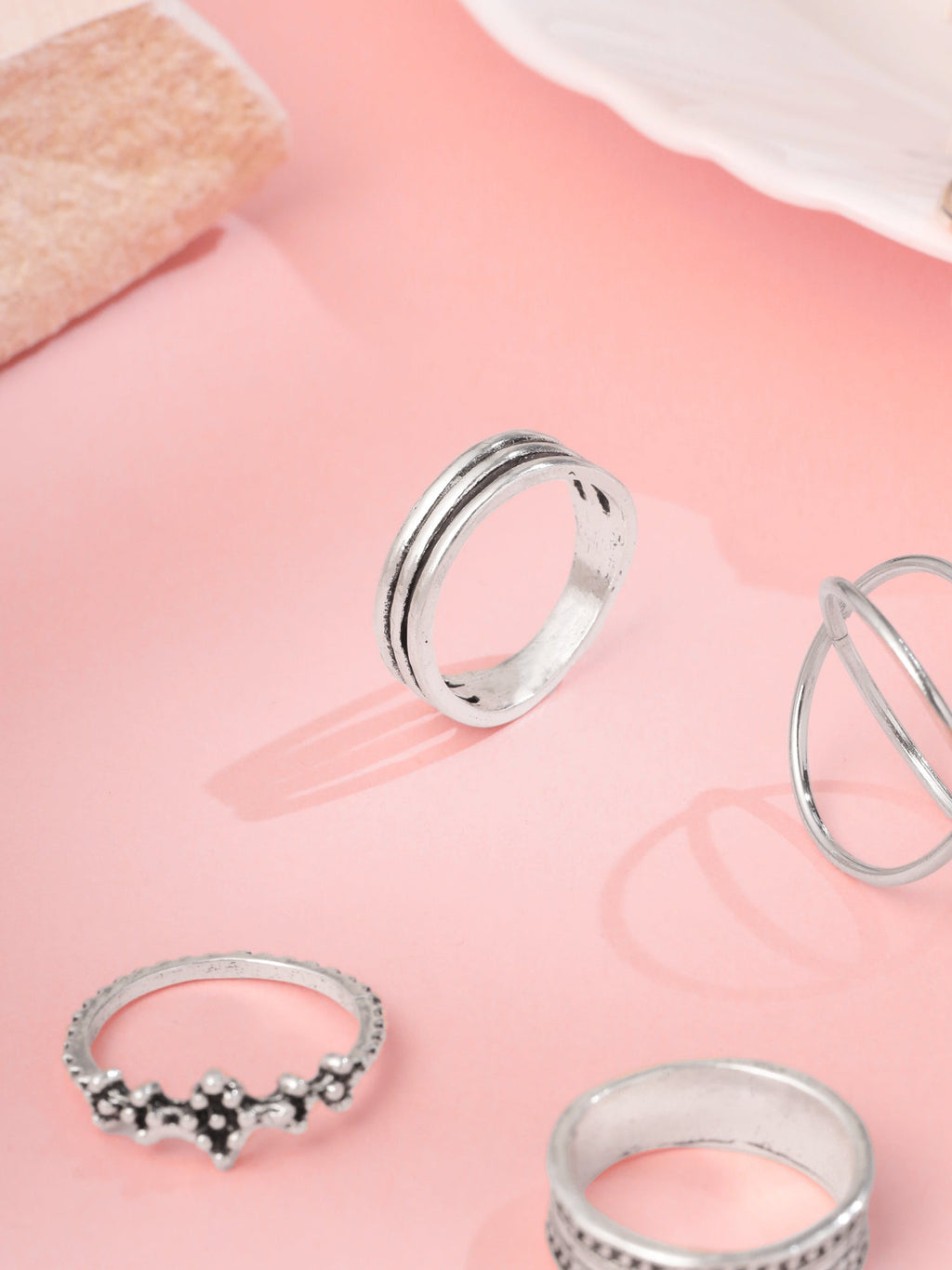 Silver Oxidised Nine Piece Stack Ring