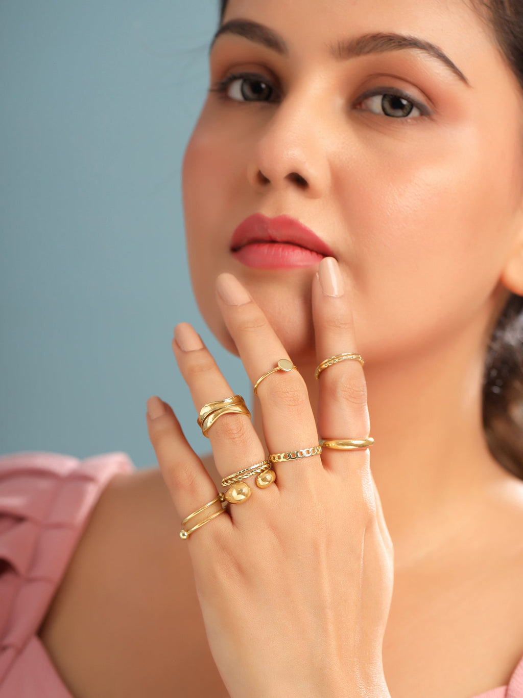 Gold Plated Adjustable Five Piece Ring