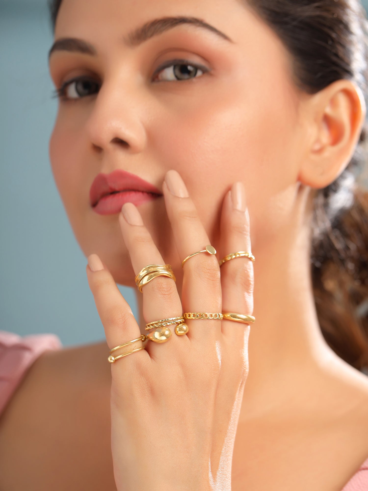 Gold Plated Adjustable Five Piece Ring