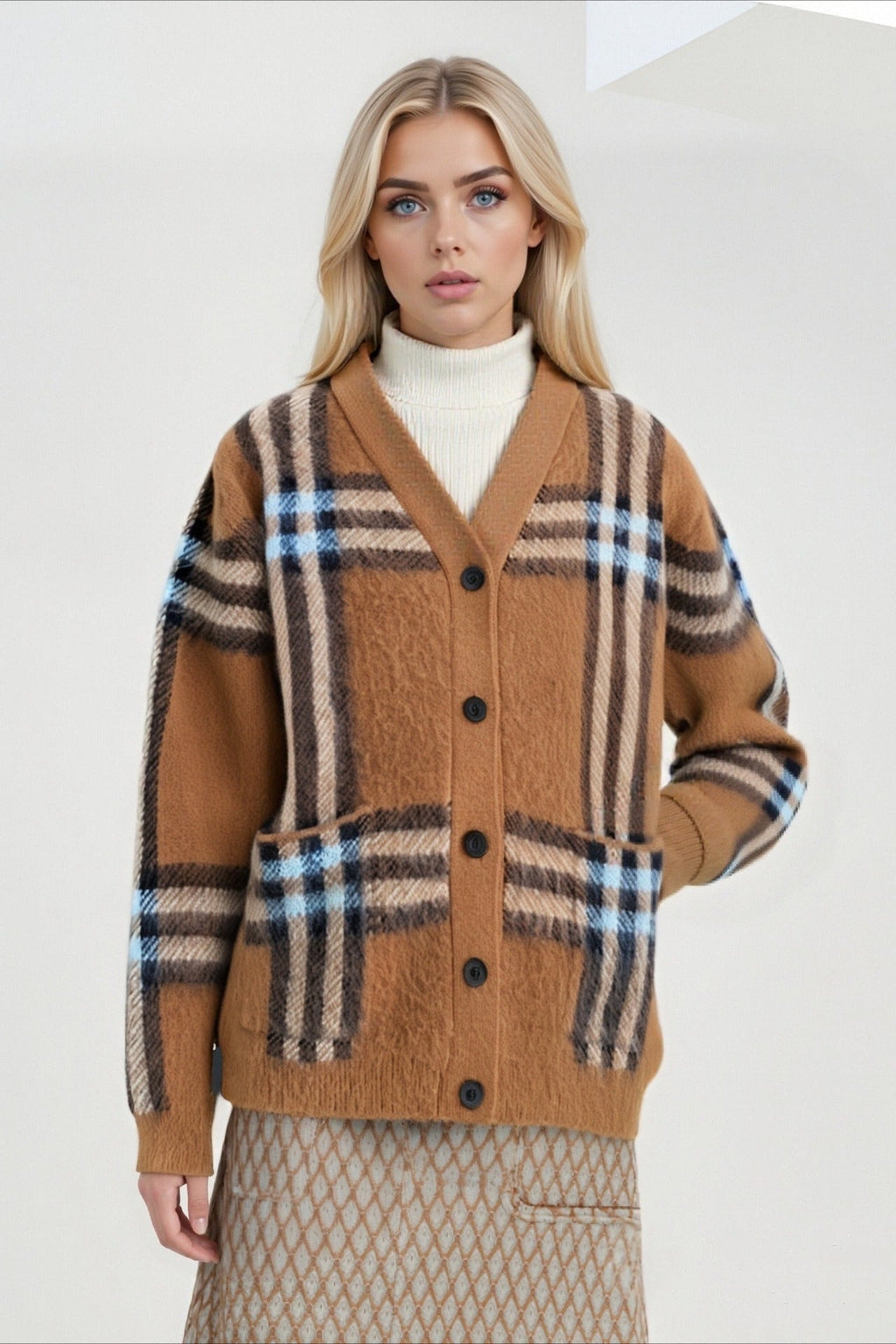 Plaid Vintage Relaxed Plus V-Neck Cardigan
