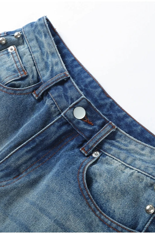 Beaded High Waist Straight Leg Jean