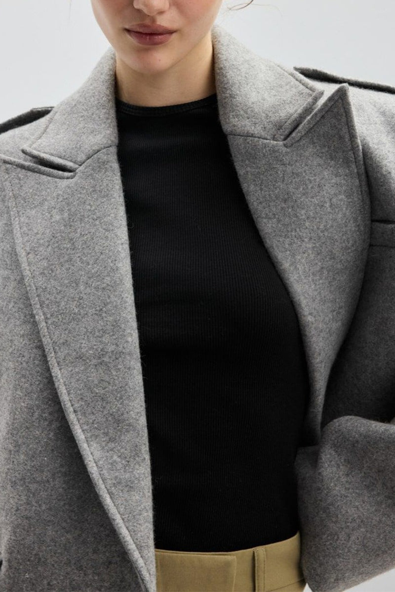 Notch Lapel Epaulet Wool Blend Loose Coat