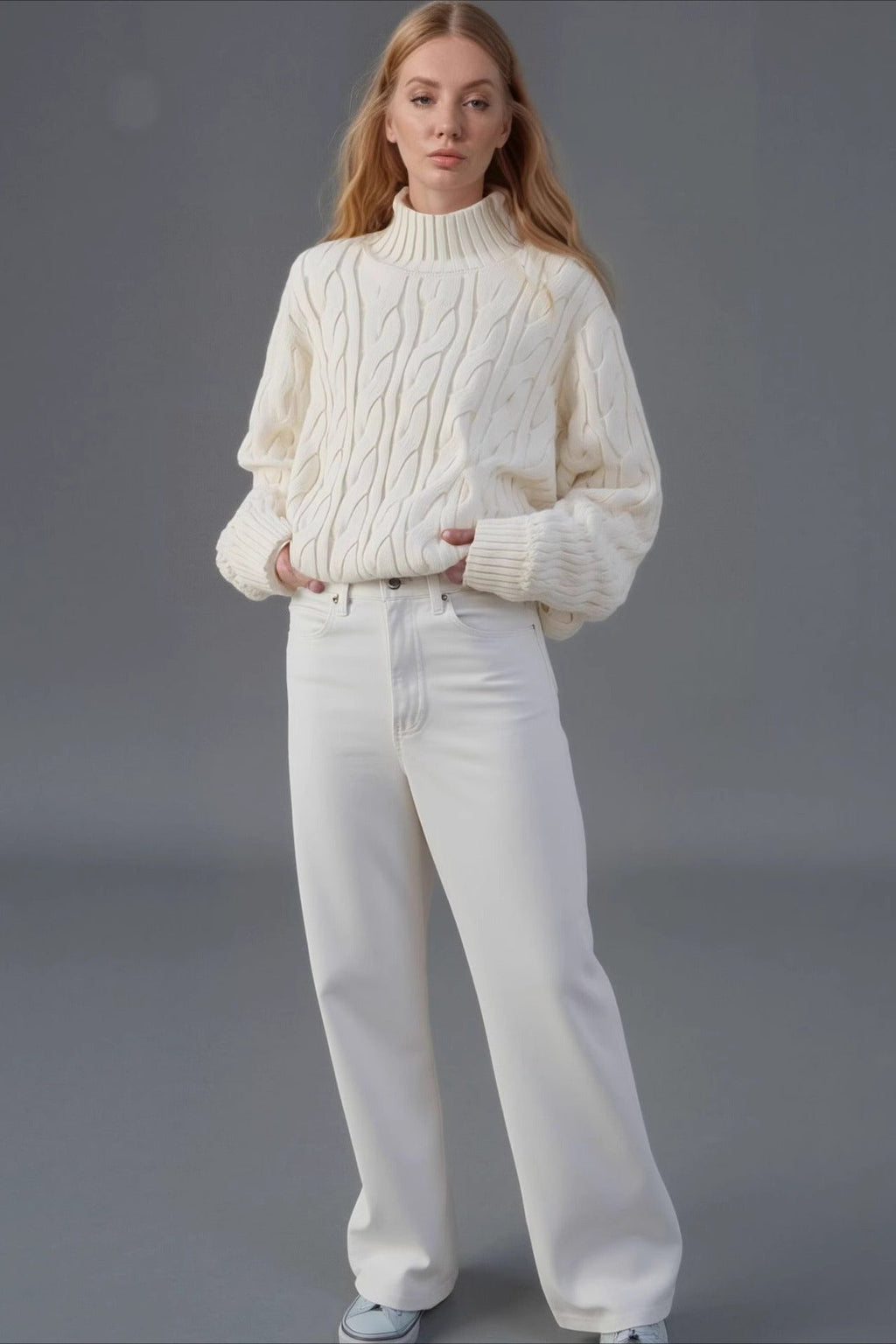 Warm Half Neck Cable Sweater