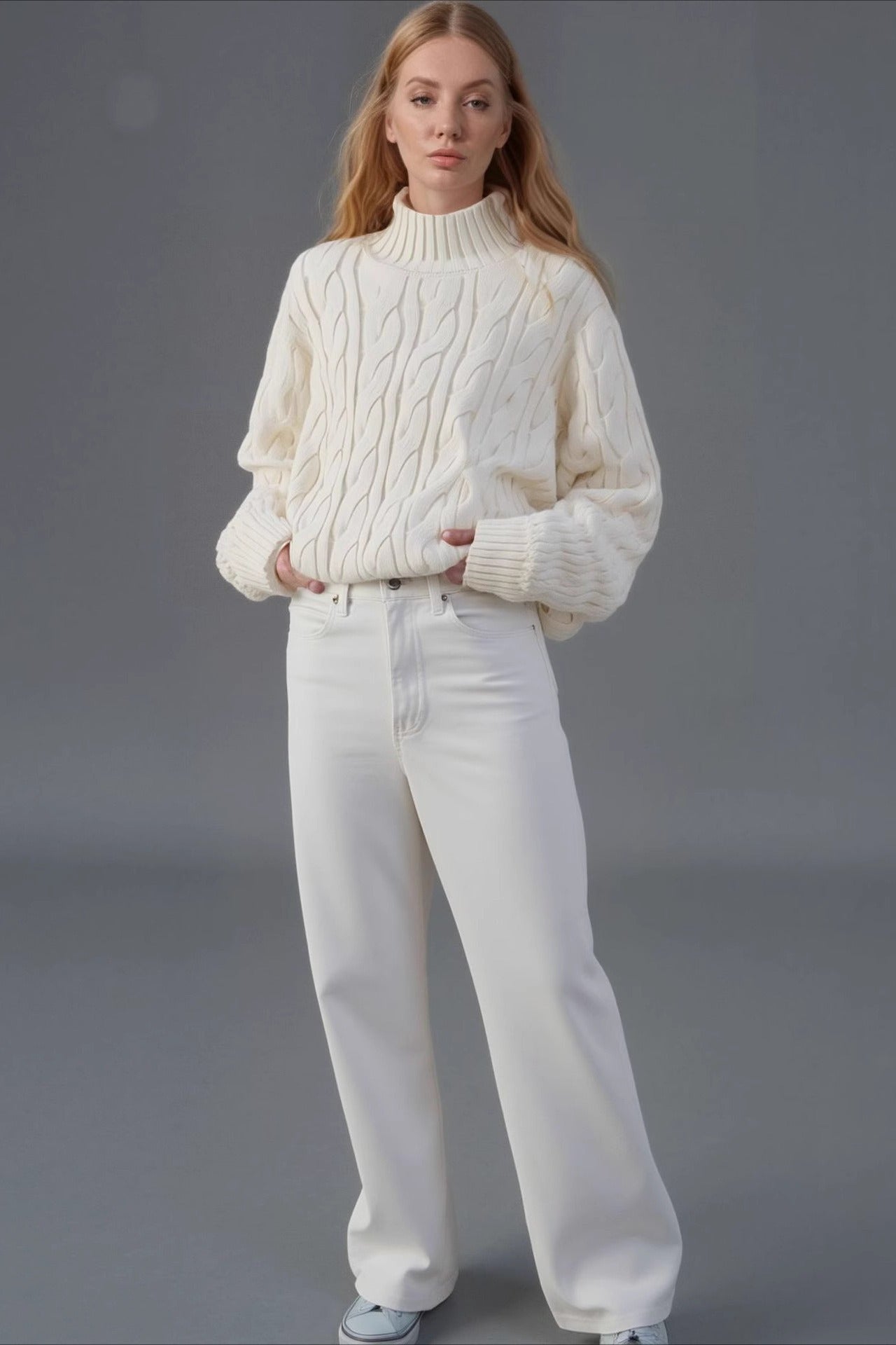 Warm Half Neck Cable Sweater