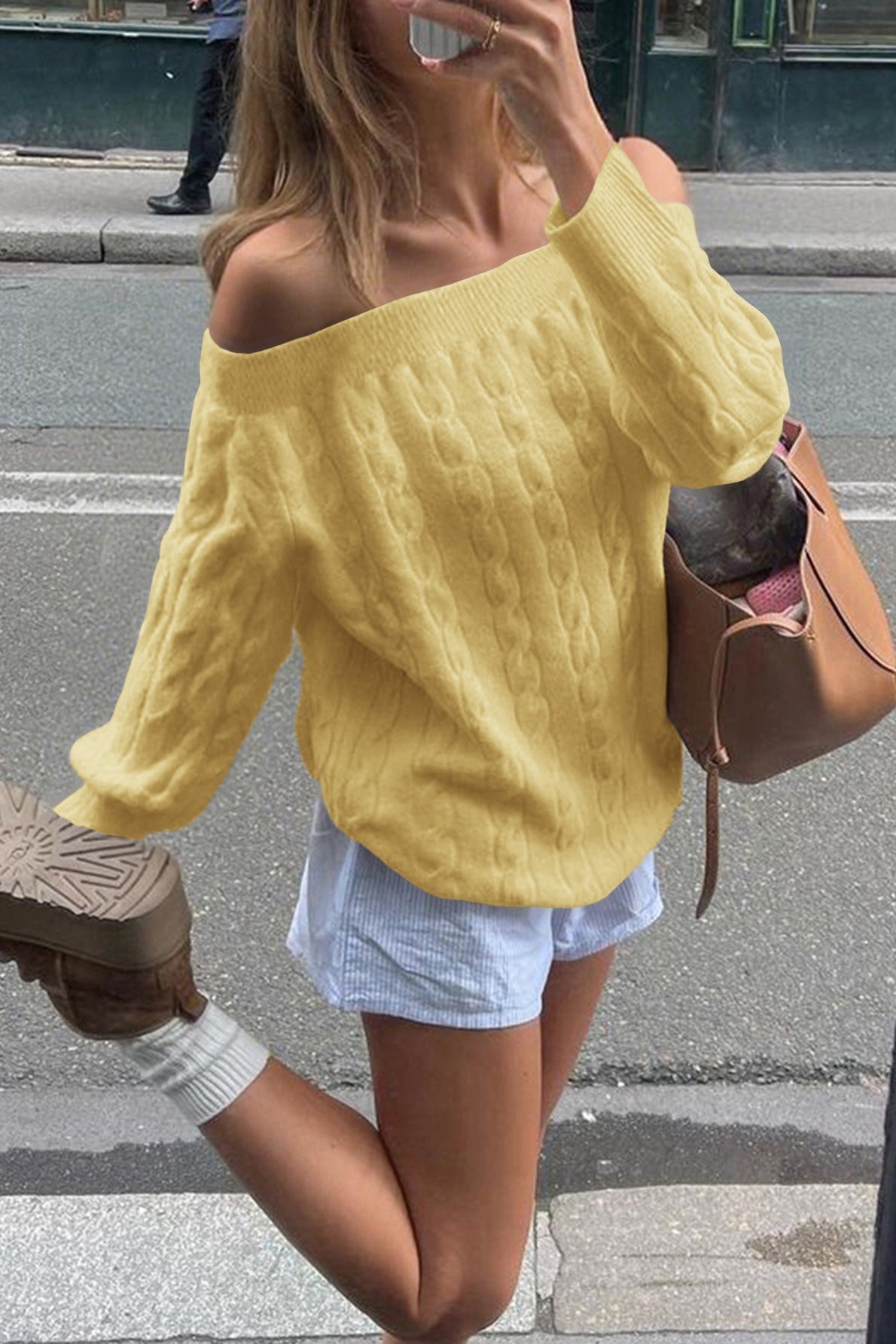 Off Shoulder Minimalist Pullover Sweater