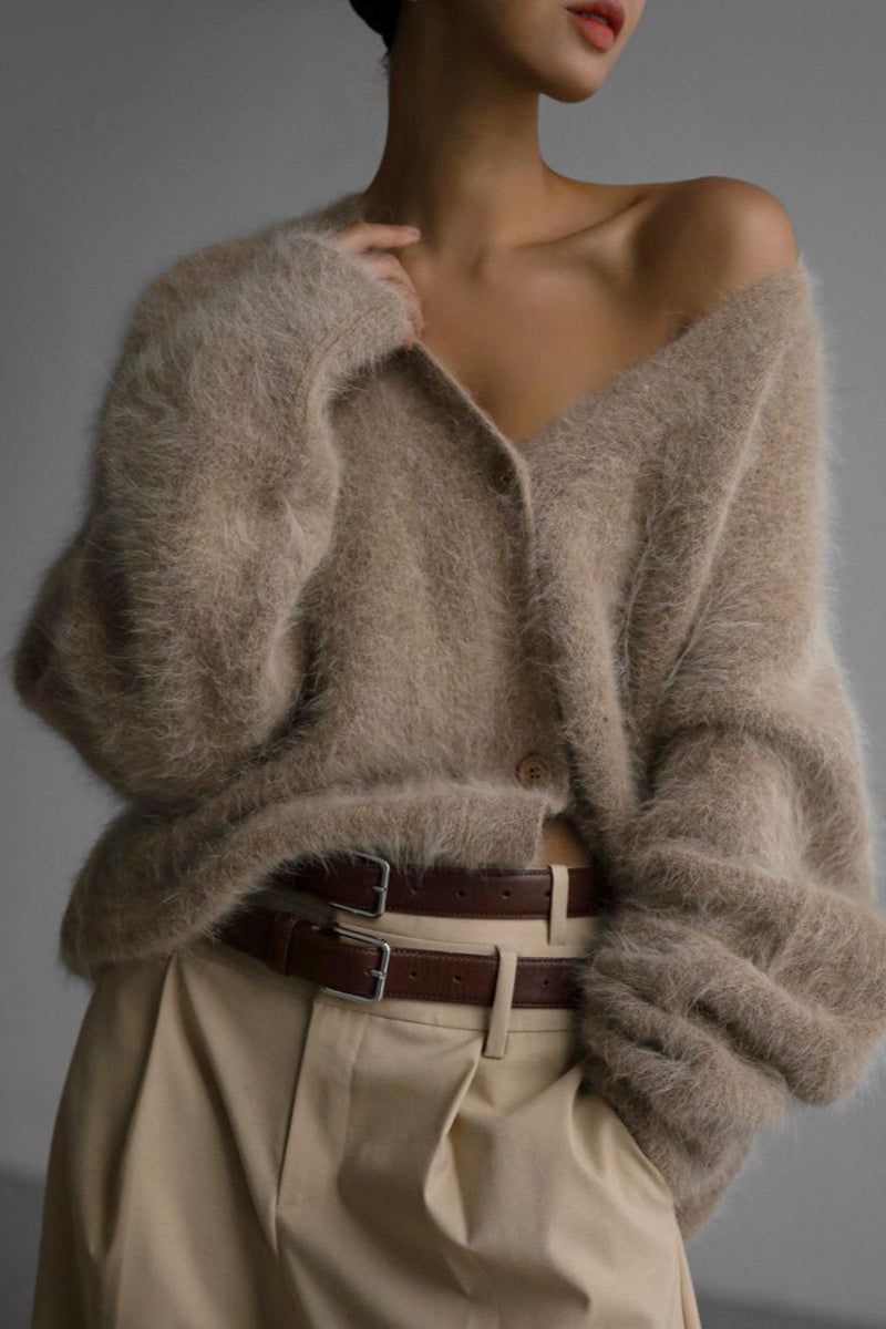Faux Fur Relaxed Long Sleeve Knit Cardigan