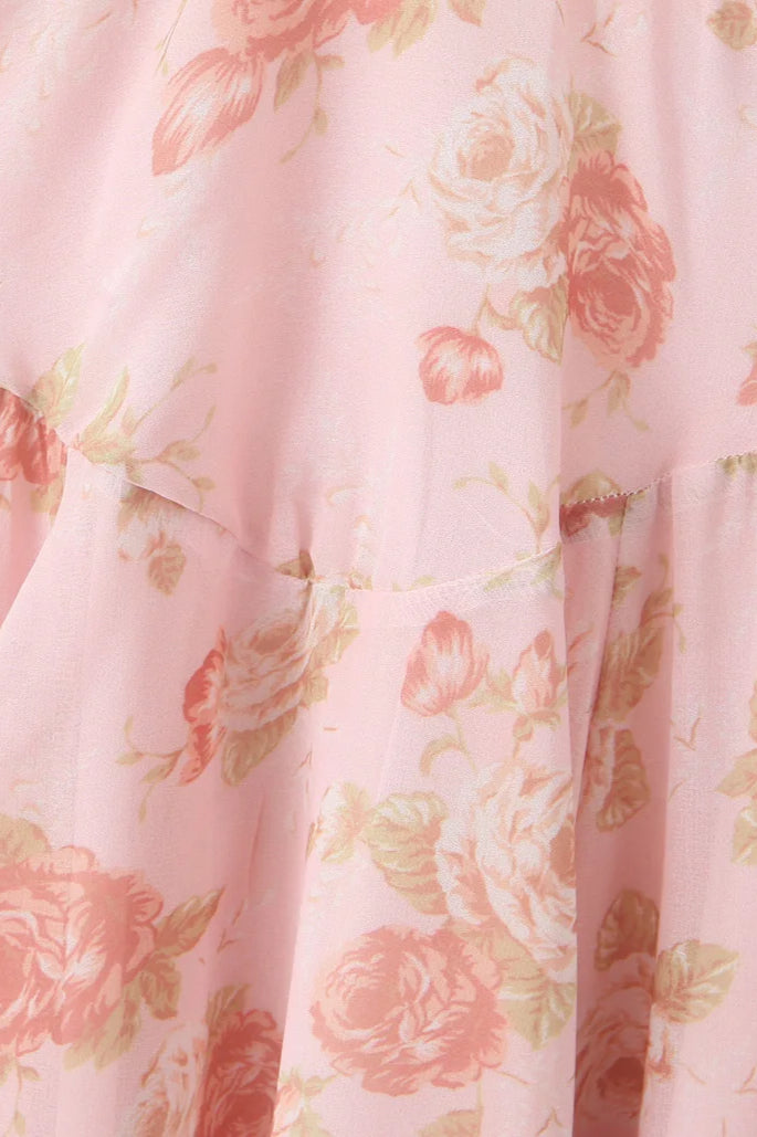 Holiday Pink Flower Halter Floral Dress