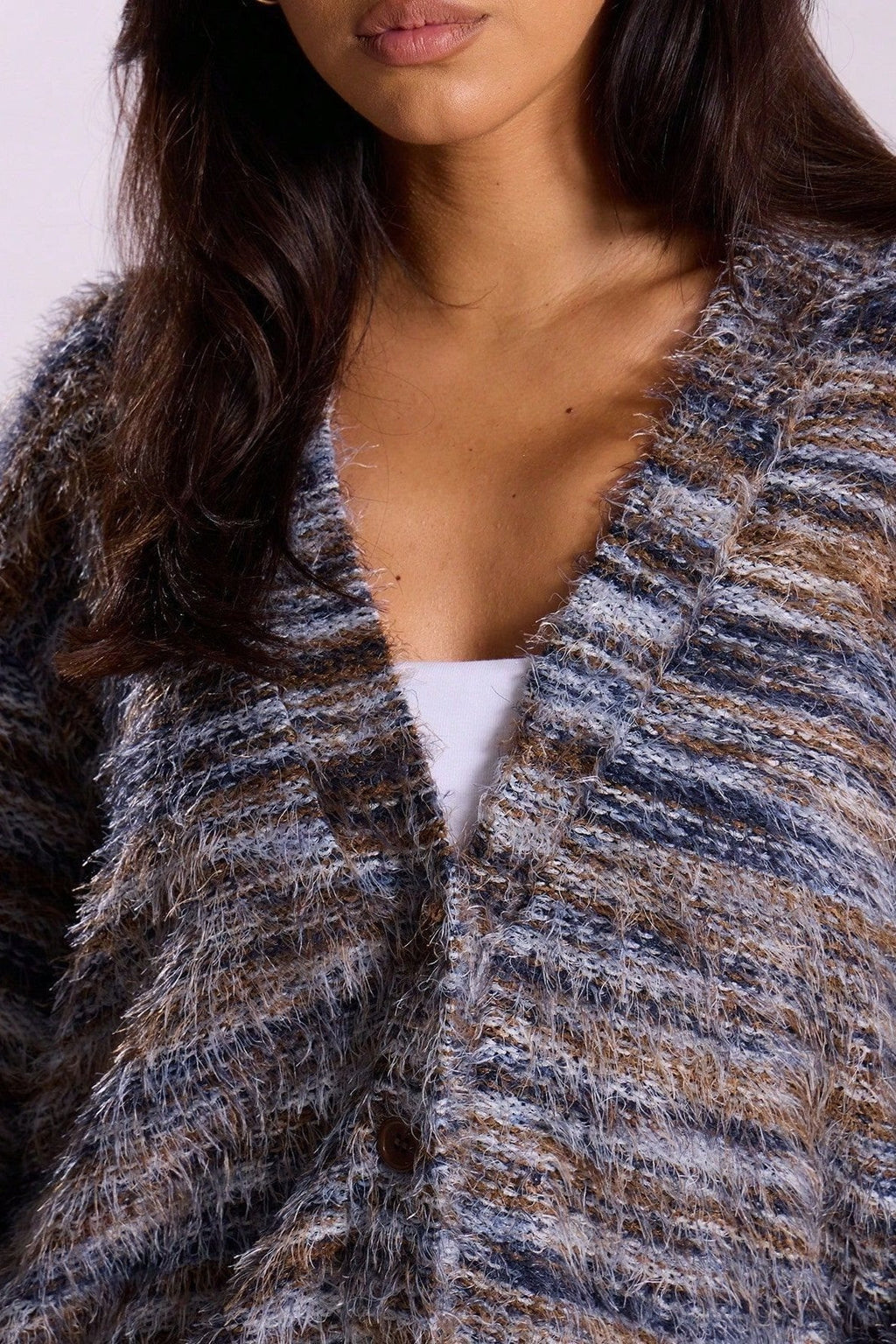 Retro Deep V-Neck Plush Long Knit Cardigan