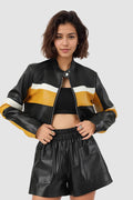 Color-Block PU Leather Biker Coat