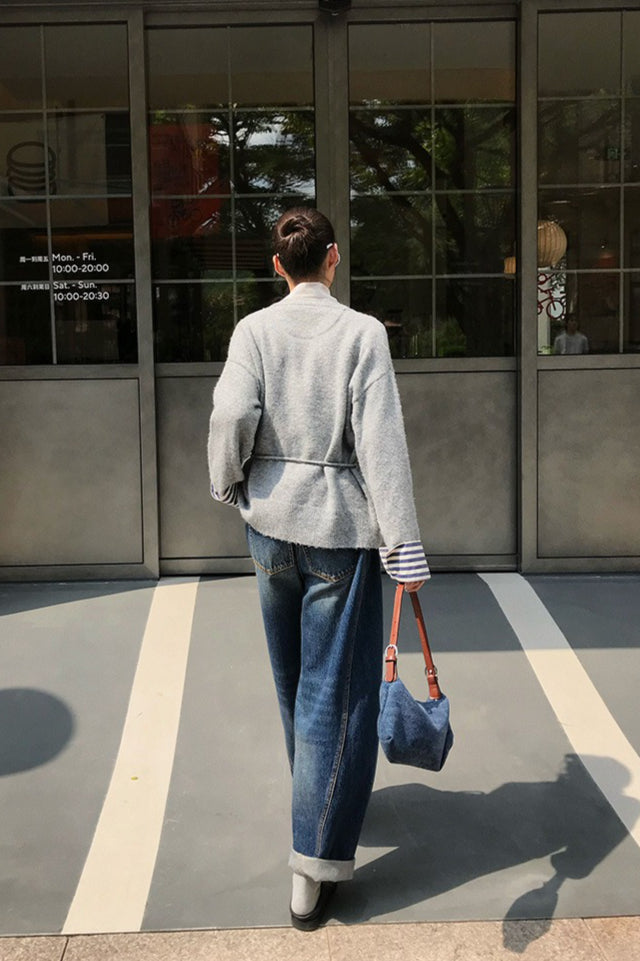 Colorblock Belted Relaxed Knit Cardigan