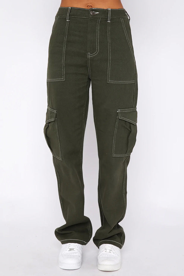 Trendy Straight Leg Multi-Pocket Pant