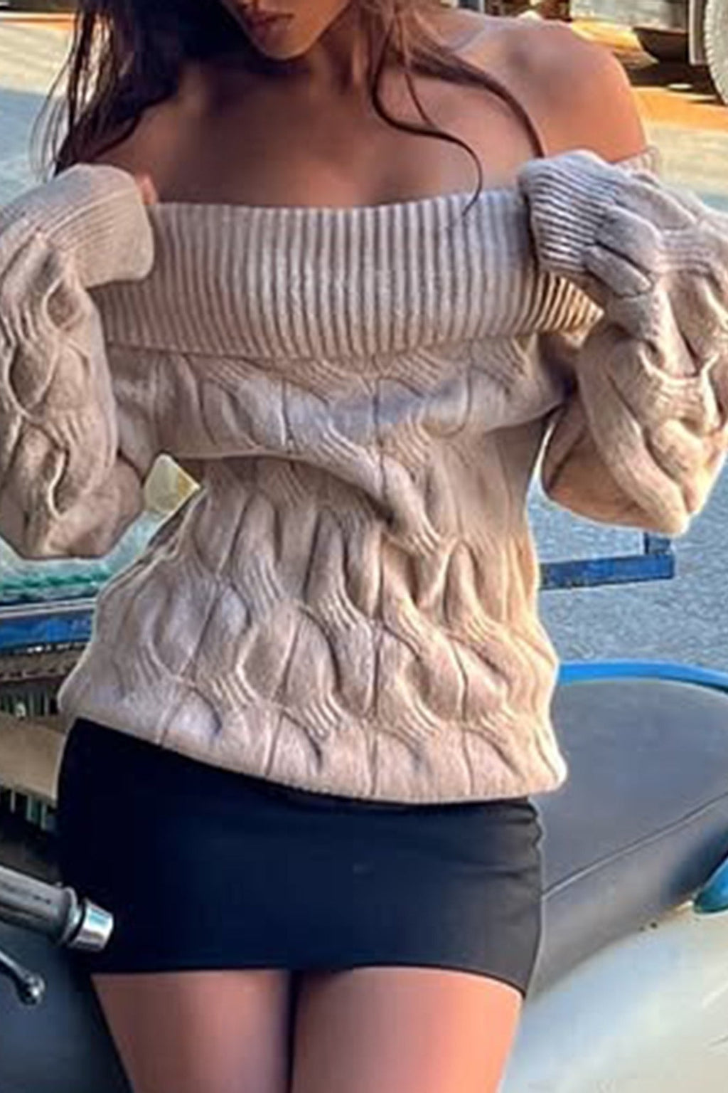 Ribbed Off Shoulder Slim Sweater