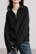 Half Zip Textured Knit Sweater