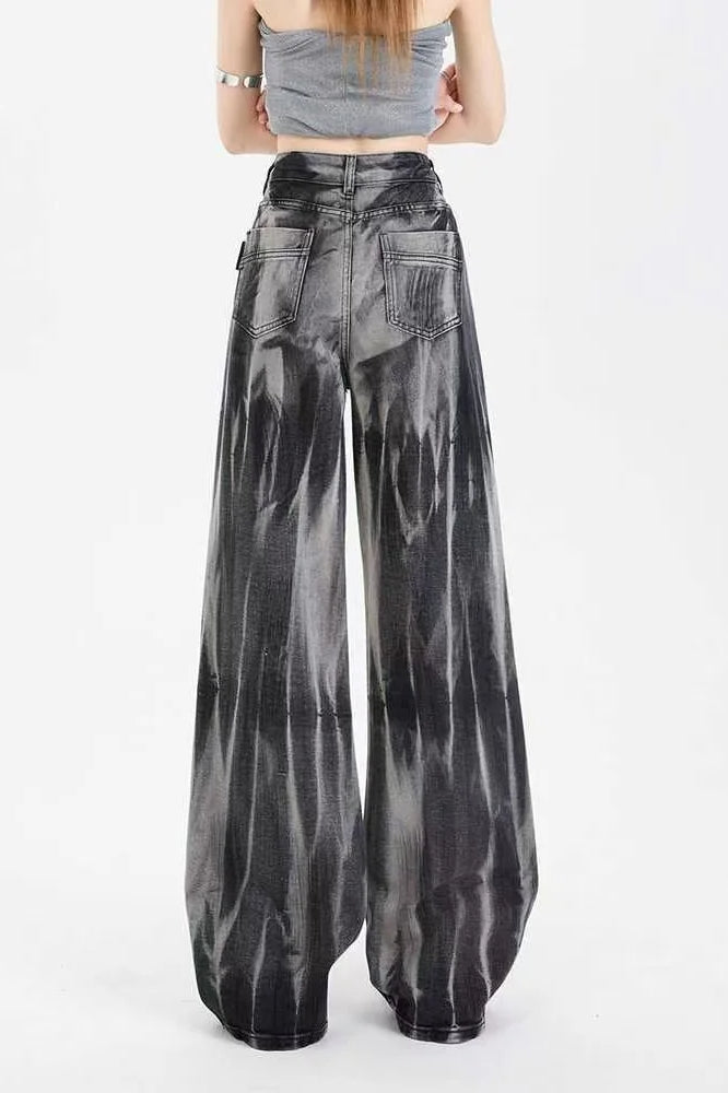Black Tie-Dye Wide Leg Jean