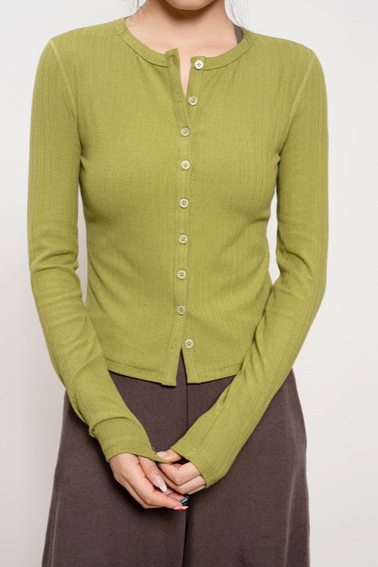 Light Ribbed Slim Button Knit Cardigan