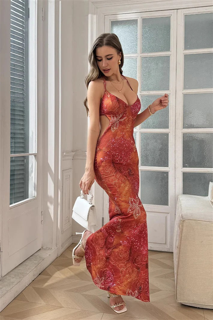 Vintage Printed Lace-Up Floral Dress