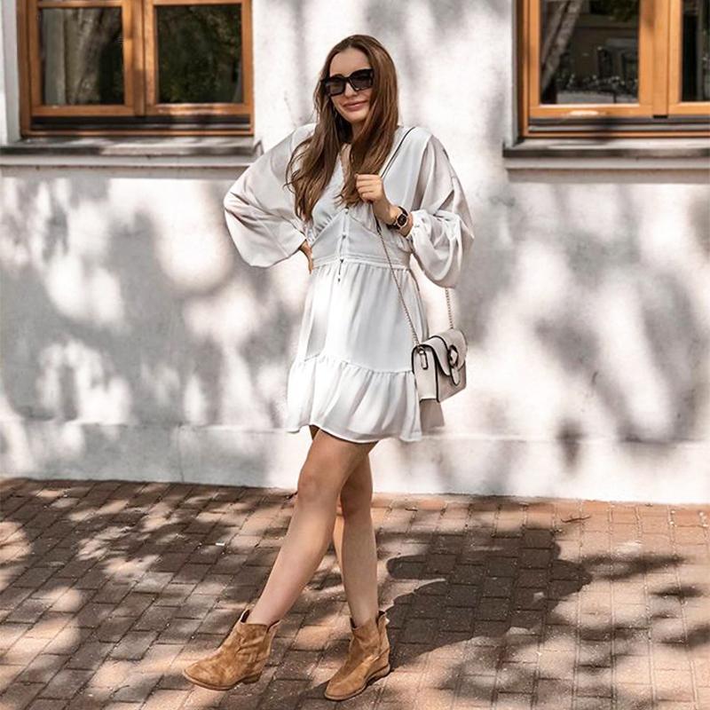 Lace Long Sleeve V Neck Spring Party Mini Dress