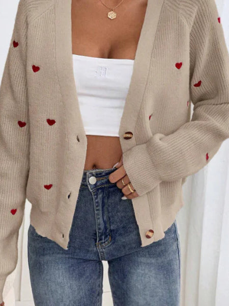 Heart Stitch V-Neck Knit Cardigan