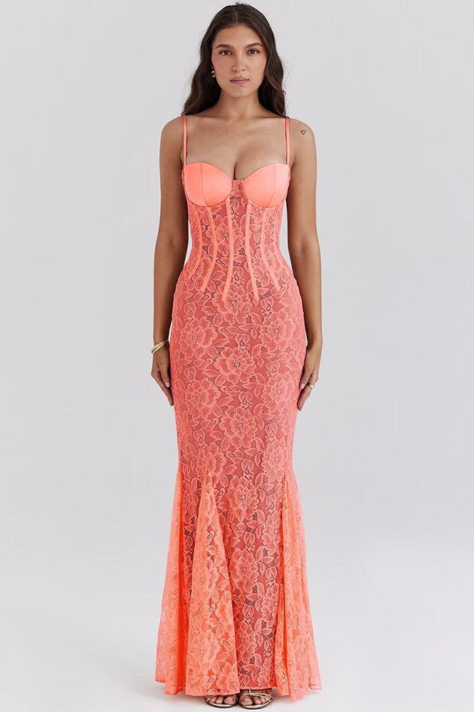 Lace Open Back Spaghetti Strap Maxi Dress